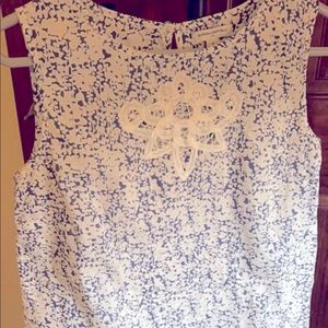Banana Republic, sleeveless top, blue & white with lace detail on front